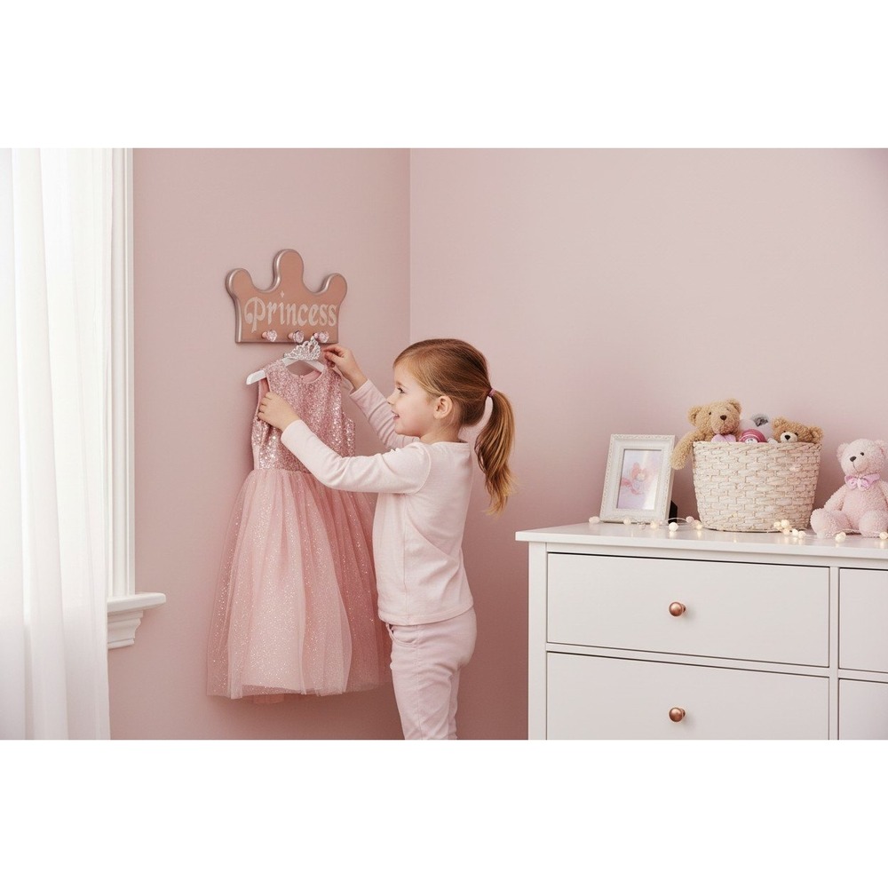 Princess Wall Hook Rack Kids OS Rose Gold Good Crown Heart Knobs Decor